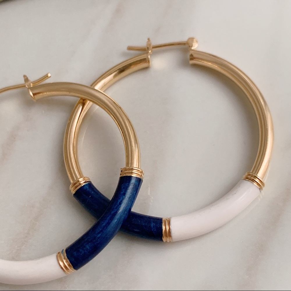 Navy Enamel Tube Hoops | 18k Gold Filled - Picture 5 of 8